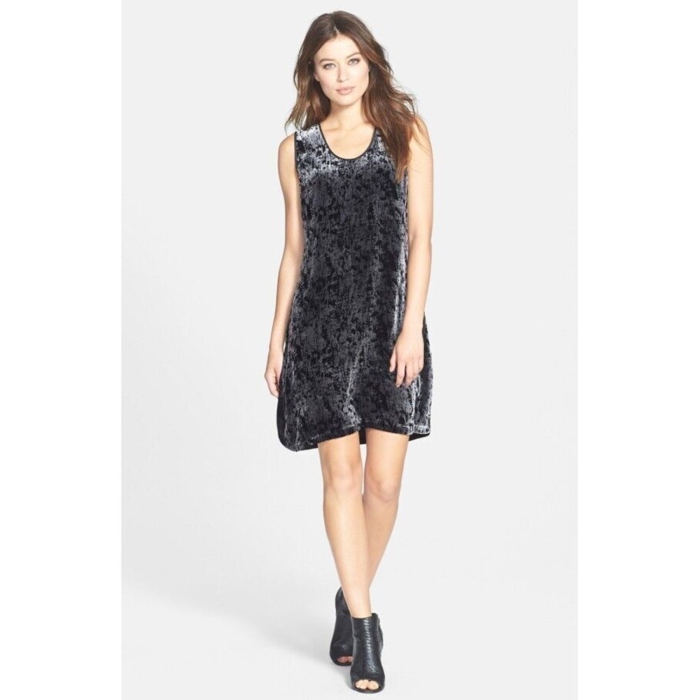 Eileen Fisher Sleeveless Crushed Velvet Dress Black Grunge Witchy Whimsigoth XS - Picture 3 of 12